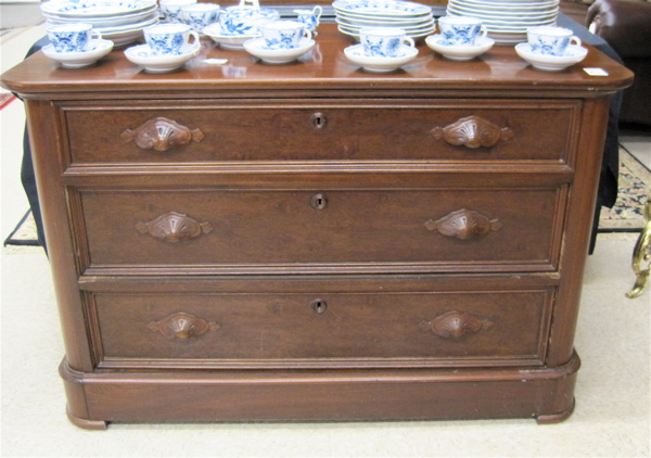 Appraisal: VICTORIAN WALNUT LOW CHEST OF DRAWERS Rococo Revival design American