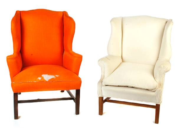 Appraisal: A pair of upholstered wing back chairs height in width