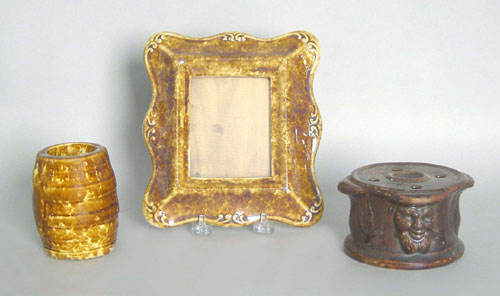 Appraisal: Bennington frame together with an inkwell and barrel mug