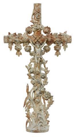 Appraisal: French cast iron cross th c faux bois cross with