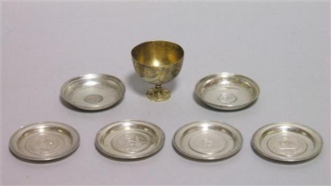 Appraisal: SEVEN MID EASTERN SILVER OBJECTS Including two Turkish coins mounted