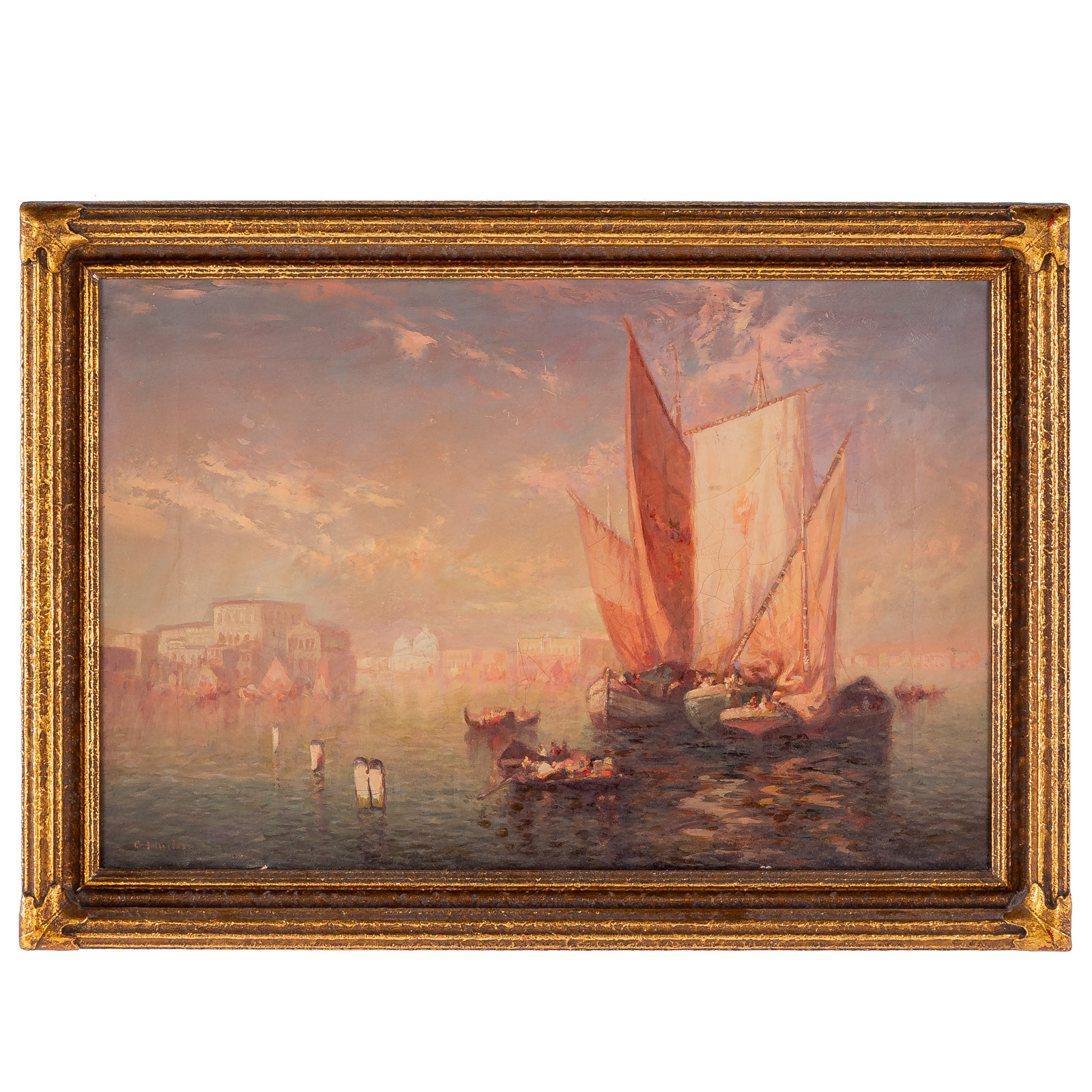 Appraisal: CARL MULLER VENETIAN FISHING VESSELS OIL Austrian - Oil on