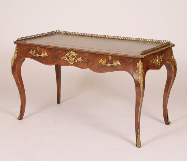 Appraisal: French ormolu mounted writing desk with rail two drawer leather