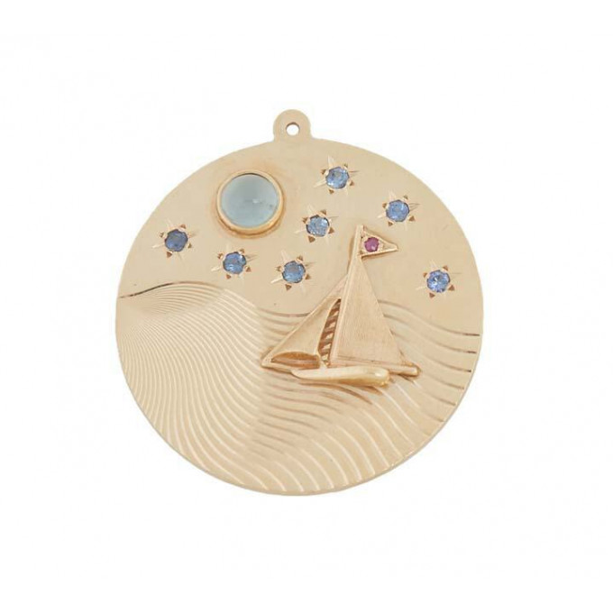 Appraisal: K Yellow Gold Sailboat Medallion mounted with a cabochon opal