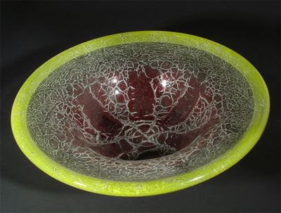 Appraisal: A W M F Ikora glass bowl crackled aubergine well