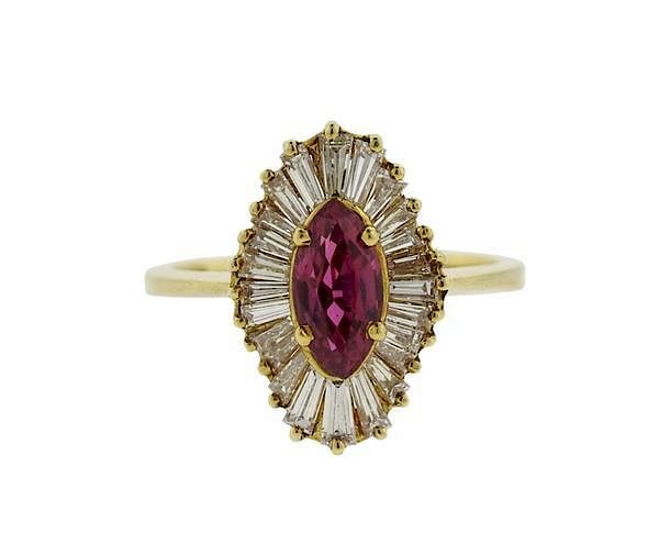 Appraisal: K Gold Diamond Red Stone Cluster Ring METAL K Gold