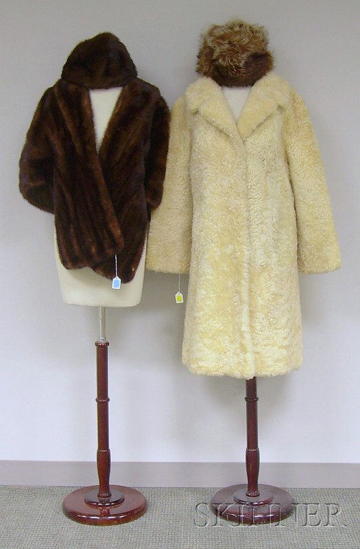 Appraisal: Mink Stole Two Mink Hats and a Nubby Wool Long