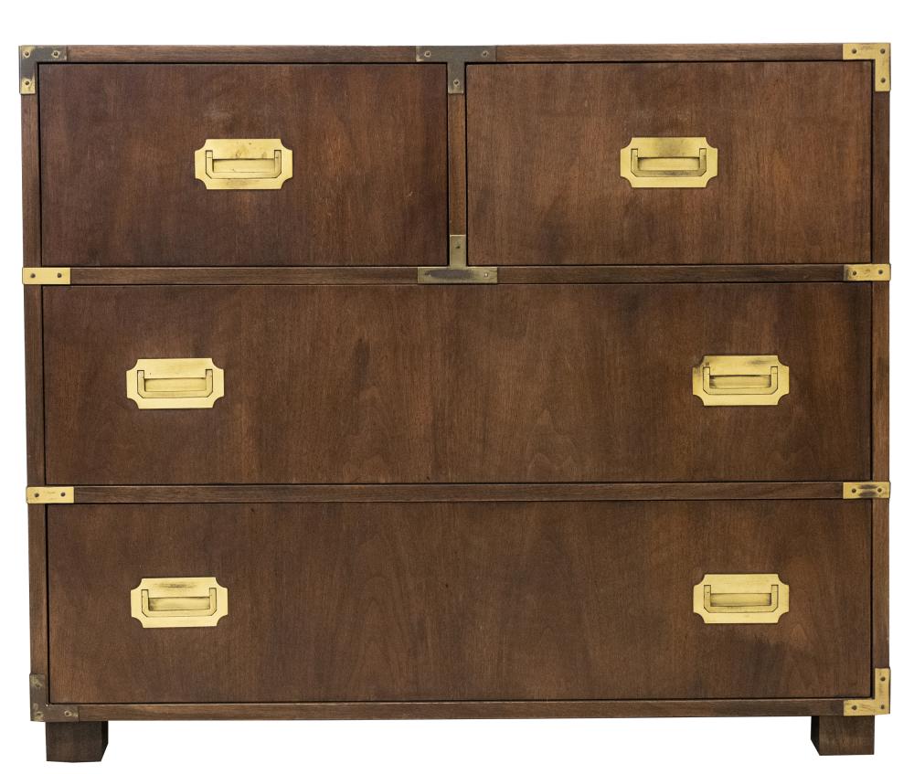 Appraisal: BAKER CAMPAIGN CHESTwith manufacturer's label having four drawers and brass