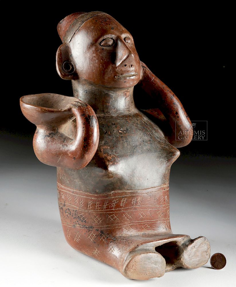 Appraisal: Colima Redware Seated Female Figure Holding Bowl Pre-Columbian West Mexico