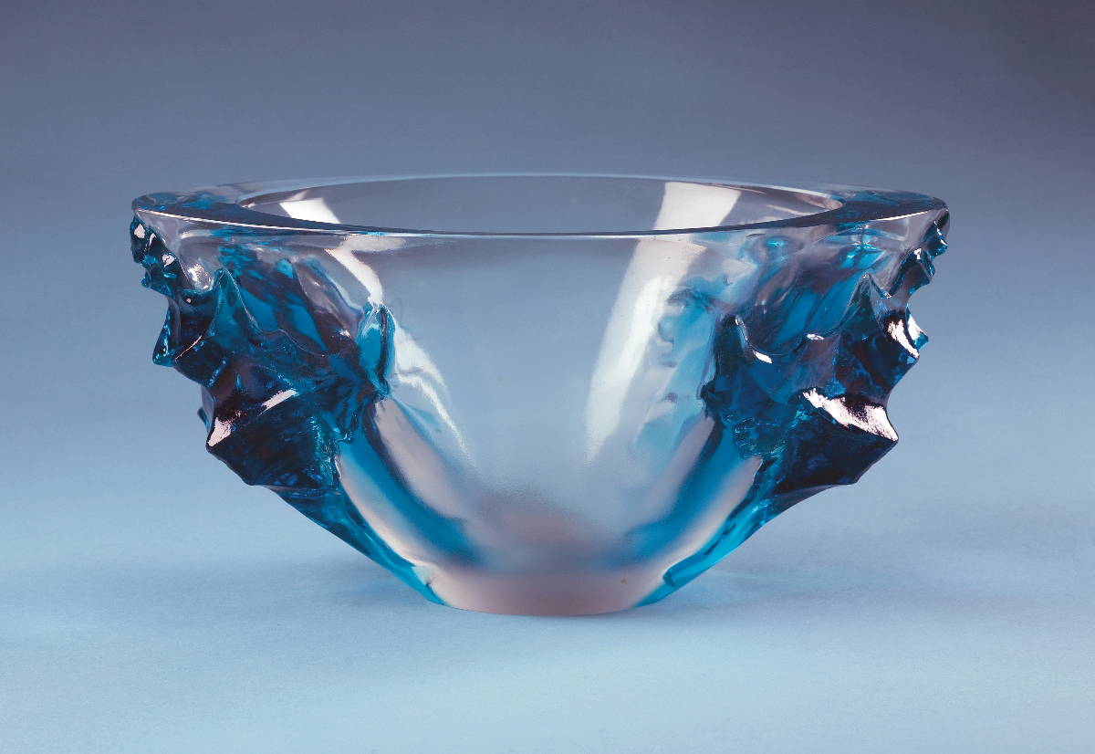 Appraisal: LALIQUE quot HAITI quot PATTERN TRANSLUCENT BLUE JARDINIERE APPLIED WITH