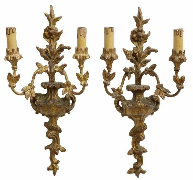 Appraisal: pair Italian Louis XV style giltwood sconces th c having