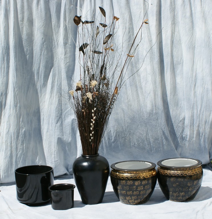 Appraisal: Ceramic Planters consisting of Asian style fish bowls vase black