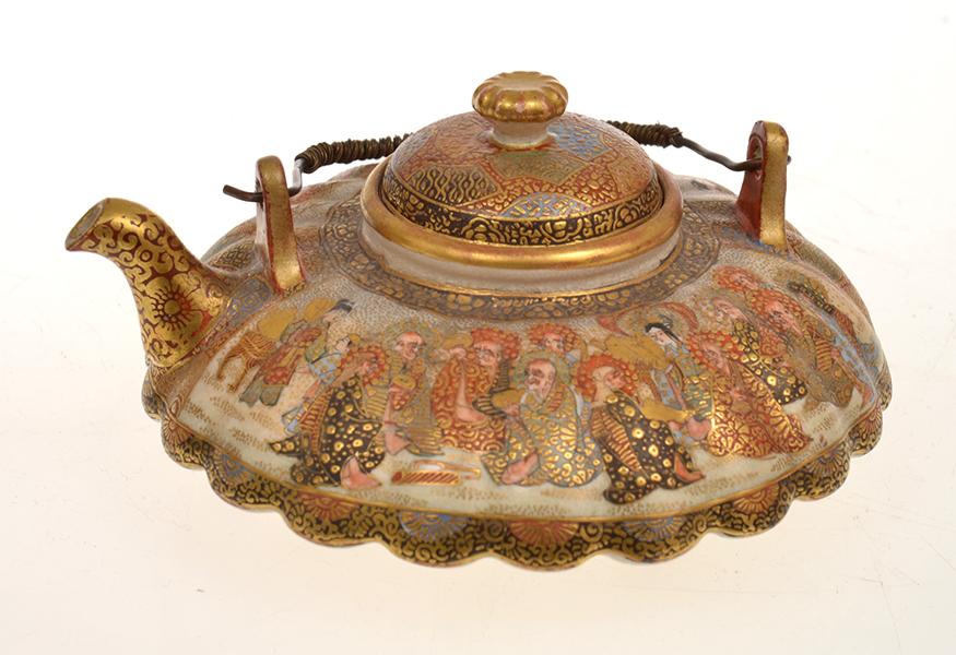 Appraisal: JAPANESE SATSUMA HEAVILY GILDED TEAPOT WITH A SCALLOPED BODY POSSIBLY