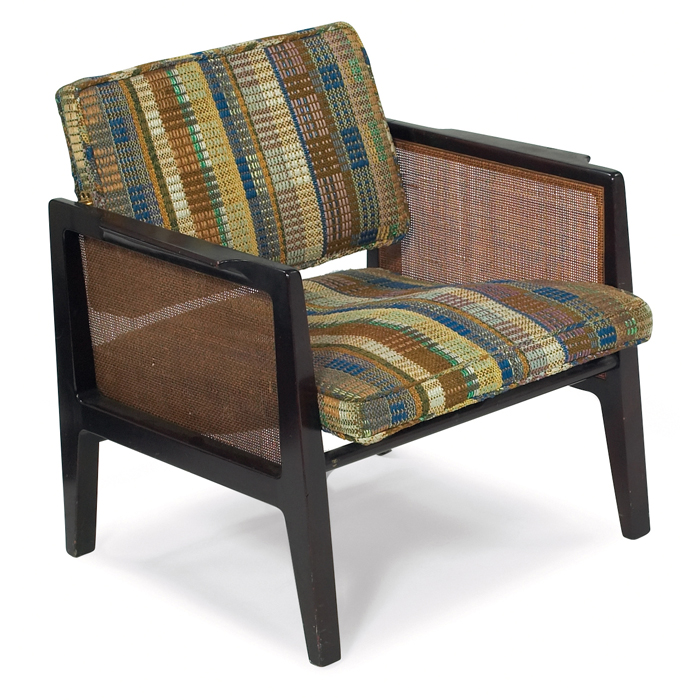 Appraisal: Edward Wormley lounge chair by Dunbar ebonized mahogany frame with