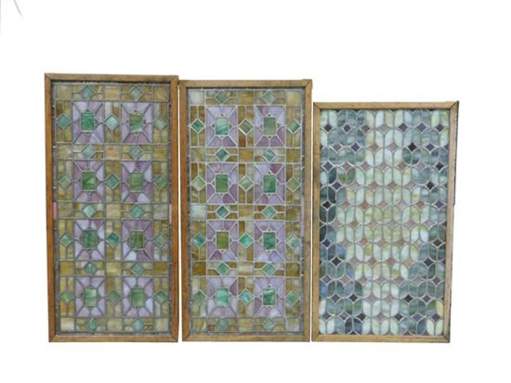 Appraisal: Three leaded glass panels a pair with diamond and oblong