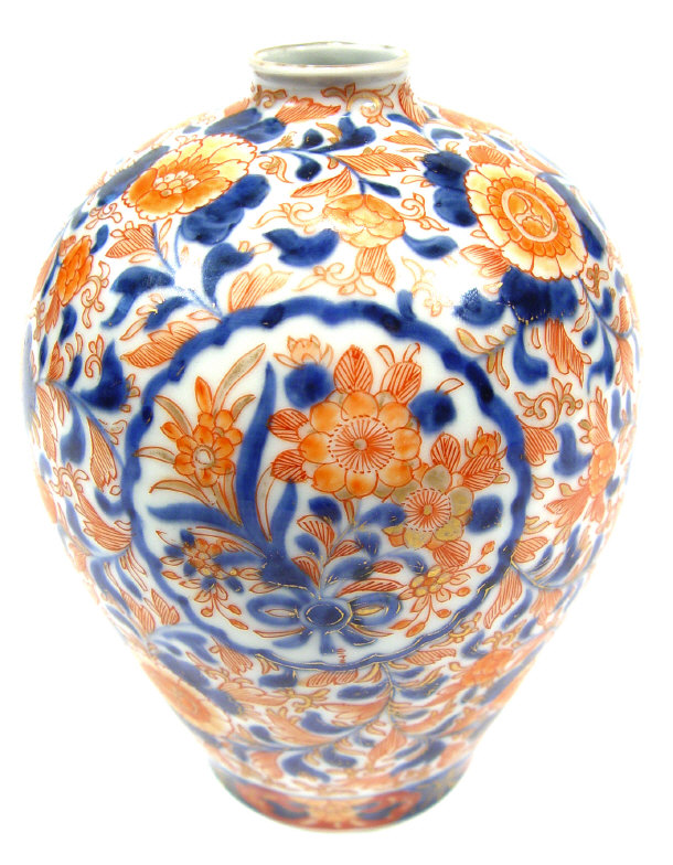 Appraisal: Japanese Imari porcelain baluster vase hand painted and gilded with