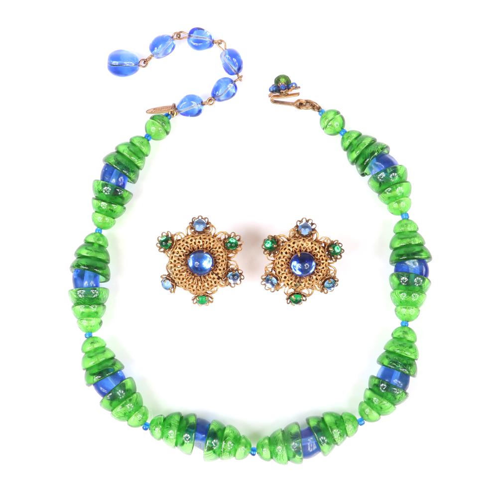 Appraisal: MIRIAM HASKELL NECKLACE WITH LARGE BLUE GLASS BEADS ENVELOPED BY