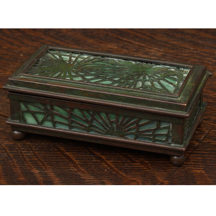 Appraisal: Exceptional Tiffany Studios box bronze with a grapevine pattern over