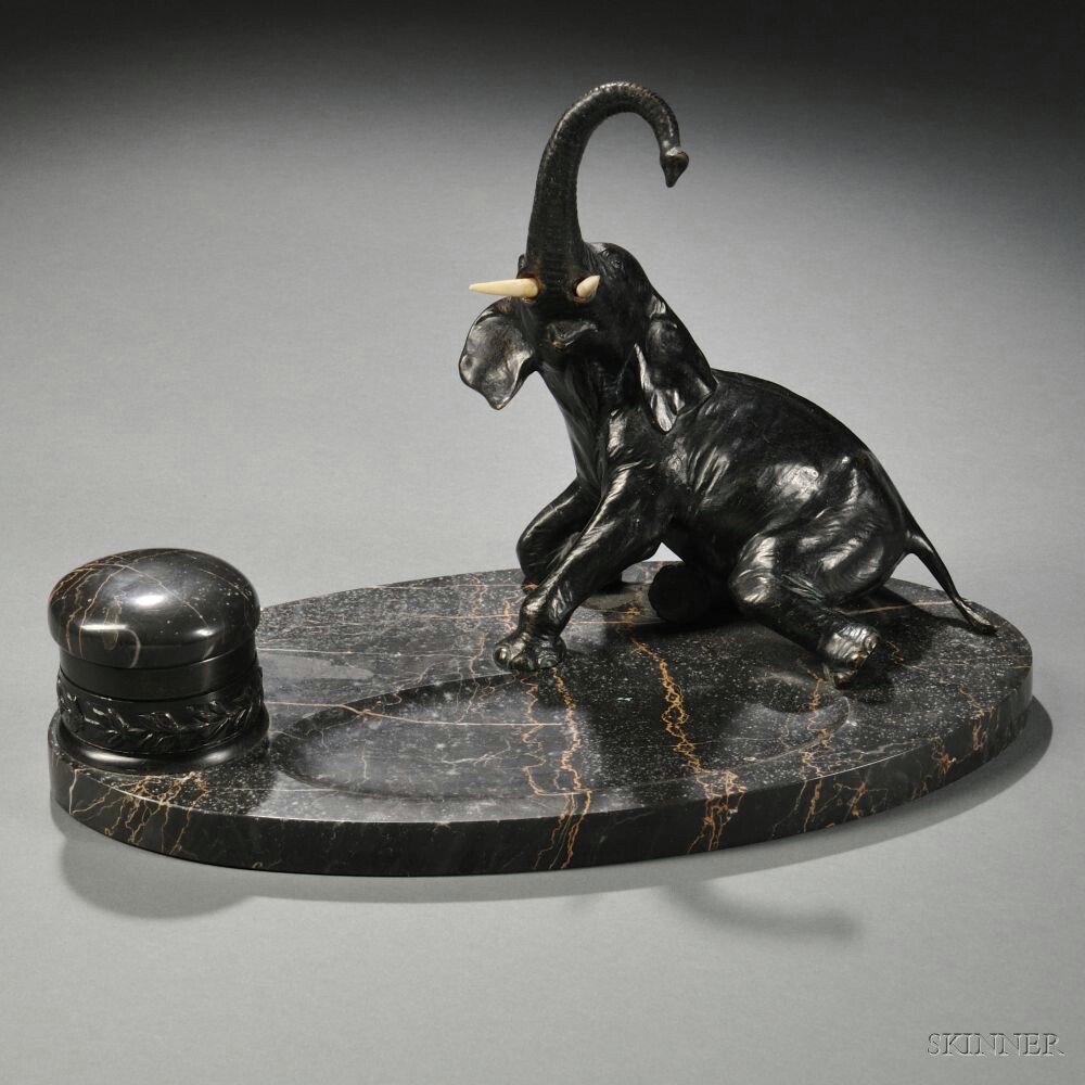 Appraisal: Austrian Bronze Elephant-form Ink Stand th century dark brown black