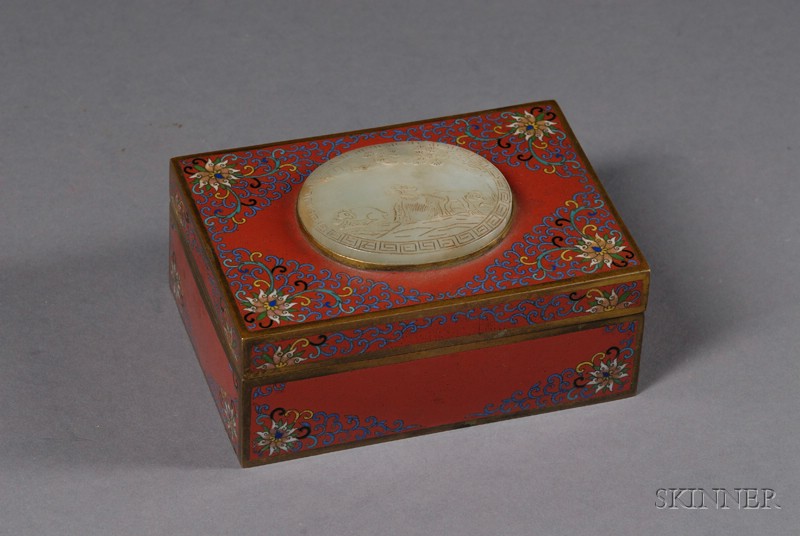 Appraisal: Inlaid Cloisonne Box China late th century red ground with