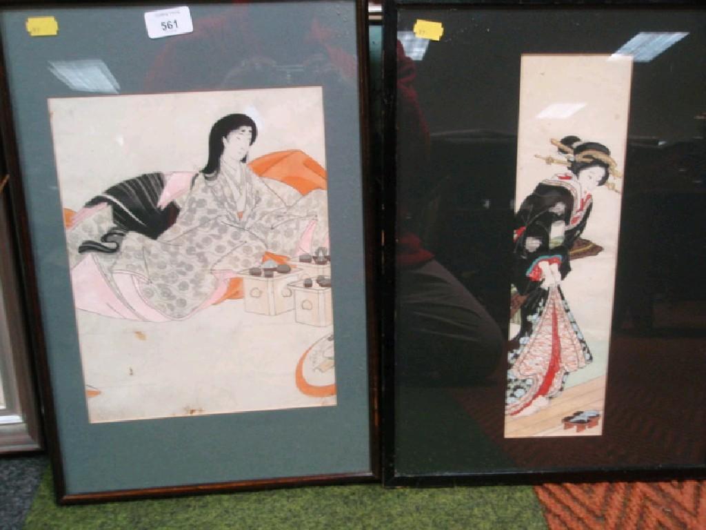 Appraisal: Two Chinese watercolours of female figures in ebonised frames frames