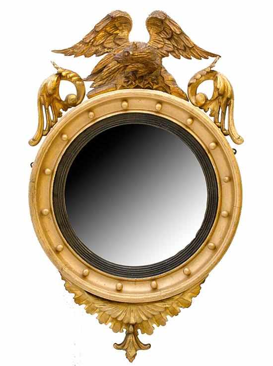 Appraisal: Regency style giltwood convex mirror mid th century typical form