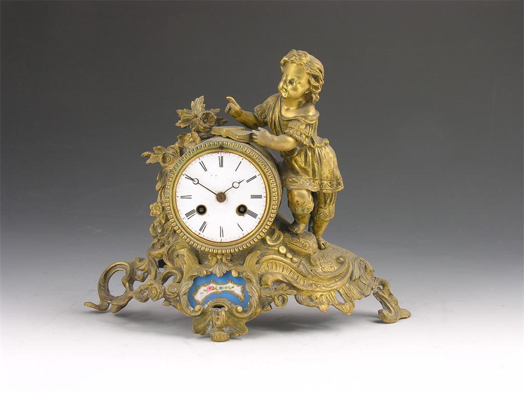 Appraisal: A late th century French gilt brass mantel clock