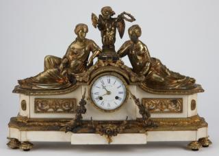 Appraisal: th c French bronze and marble clock Mid th century