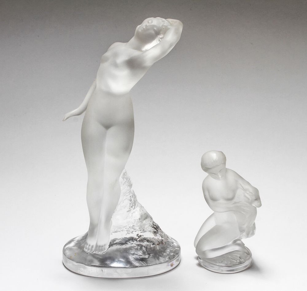 Appraisal: Lalique Frosted Art Glass Figural Sculptures Two Lalique frosted art