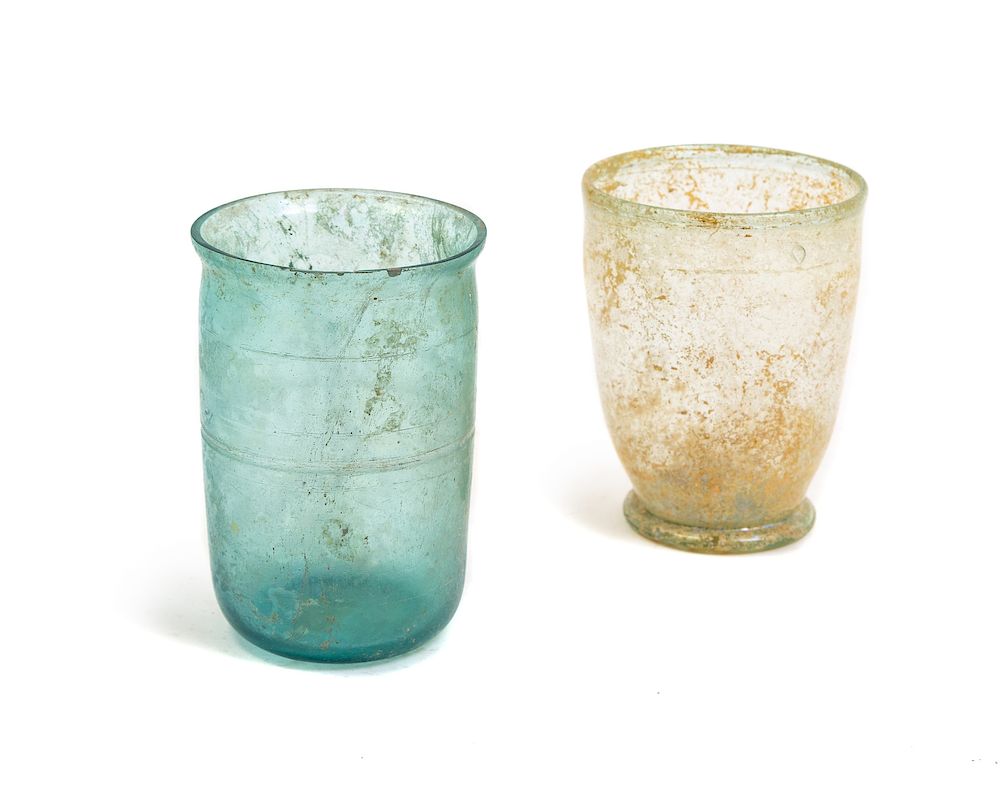 Appraisal: Two Roman Glass Beakers Two Roman Glass Beakers Circa st-