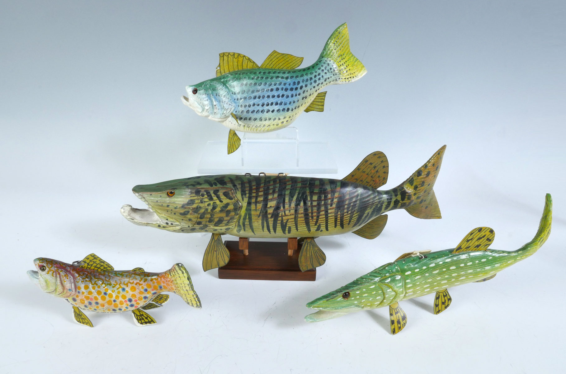 Appraisal: FOUR EXCEPTIONAL KOBER FISH DECOYS Spotted Bass Type Fish Decoy