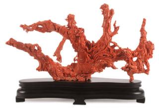 Appraisal: CHINESE CARVED PINK CORAL GROUPING A LARGE AND IMPRESSIVE CHINESE