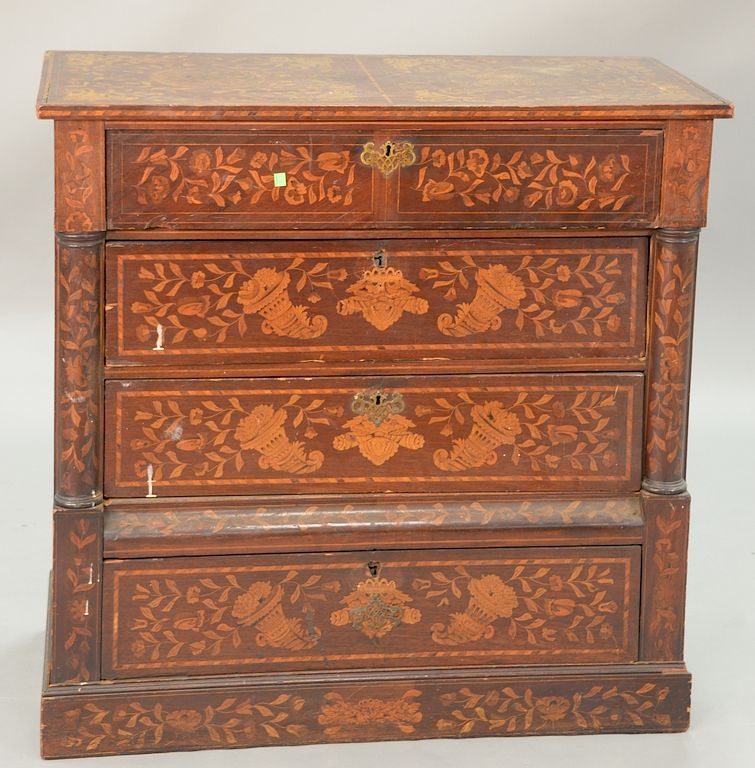 Appraisal: Marquetry inlaid four drawer chest ht in wd in Provenance