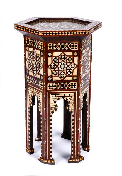 Appraisal: A Moorish style inlaid mother of pearl hexagonal table height