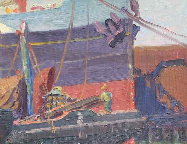 Appraisal: BROOKLYN DOCKS PAINTING POSSIBLY ELMER GARNSEY Oil Board '' x