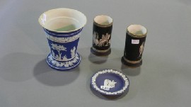 Appraisal: Two pieces of Wedgwood Jasperware in Blue together with a