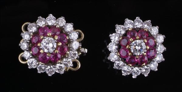 Appraisal: A pair of ruby and diamond cluster ear studs each