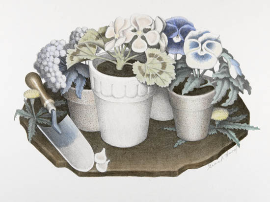 Appraisal: GRANT WOOD Tame Flowers Lithograph with hand coloring in watercolor