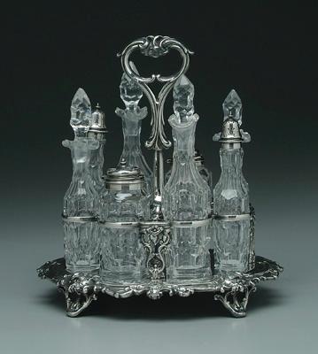 Appraisal: Silver plate and glass cruet set oval stand with four