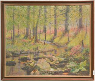 Appraisal: Charles Albert Burlingame - oil on canvas spring stream landscape