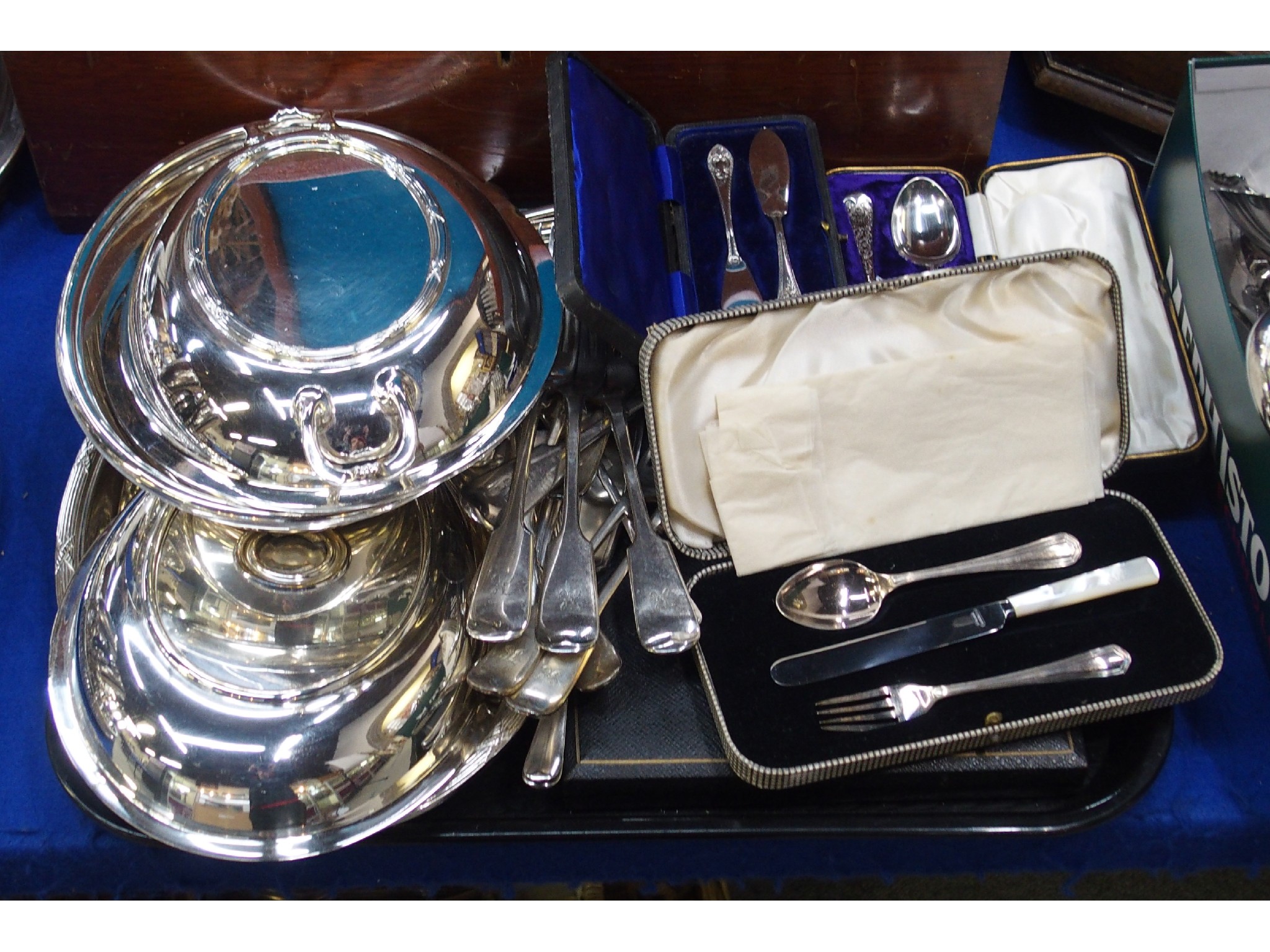 Appraisal: A tray lot of EP - entree dishes cased and