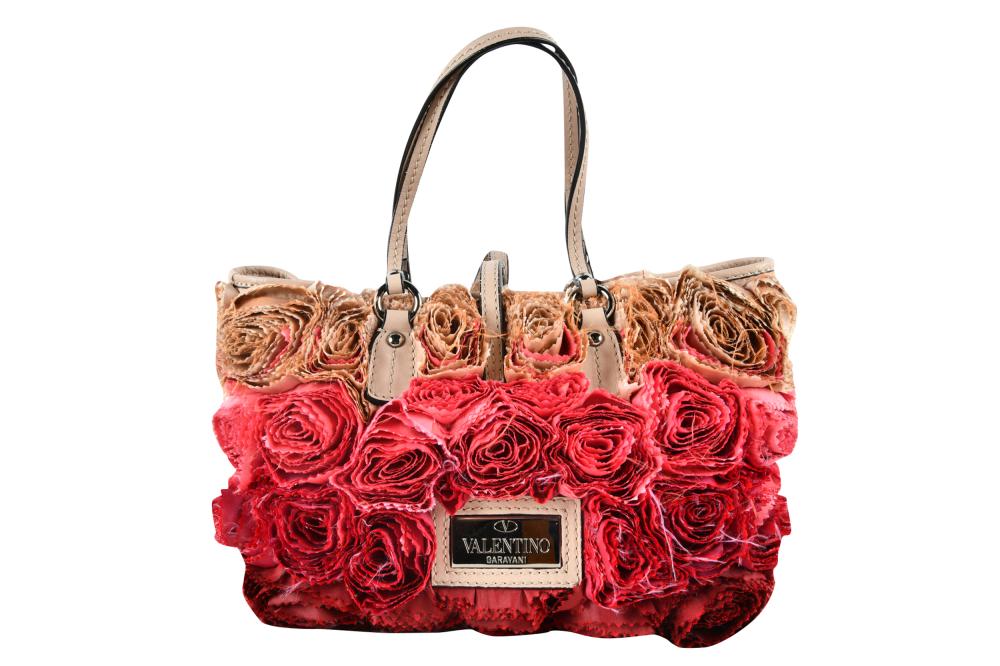 Appraisal: VALENTINO ROSIER HANDBAGred pink and beige silk with beige leather