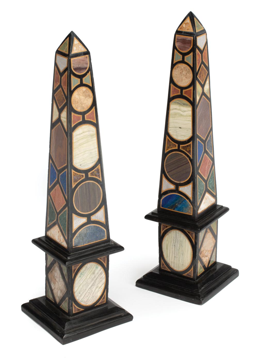 Appraisal: Pair of Grand Tour-Style Specimen Marble Obelisks th c typical