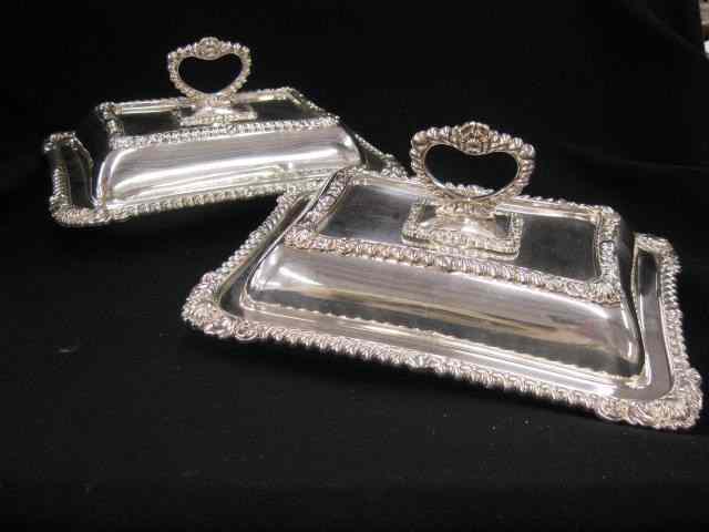 Appraisal: Pair of English Silverplate Covered Entree Serverlids double as dishes