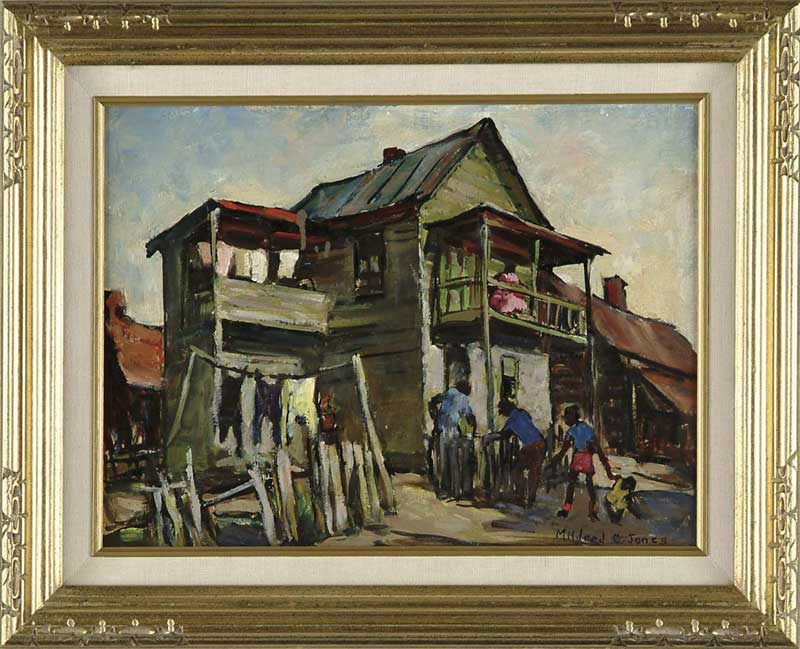 Appraisal: MILDRED C JONES American - HOUSE WITH FAMILY Oil on