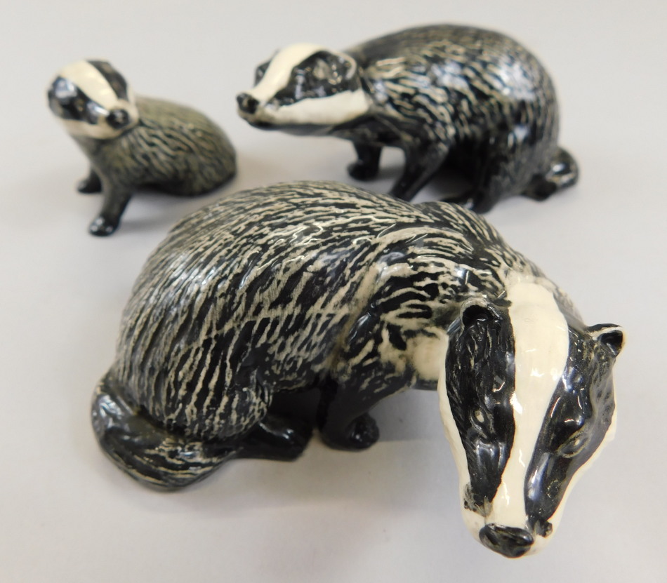 Appraisal: Three Beswick badgers to include badger male model number badger