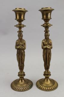 Appraisal: th C Bronze French Empire Figural Candlesticks th C Bronze