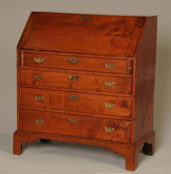 Appraisal: New England Chippendale Maple Slant-Front Desk Description Circa Fall-front enclosing