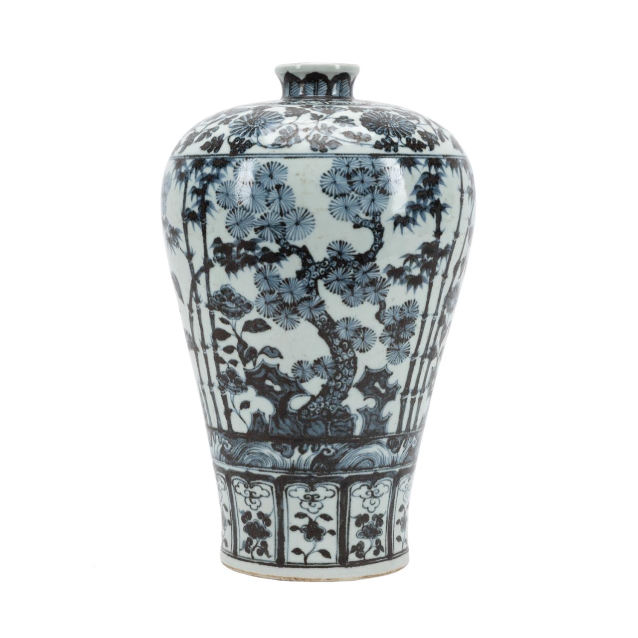 Appraisal: CHINESE BLUE WHITE THREE FRIENDS OF WINTER VASE Chinese blue