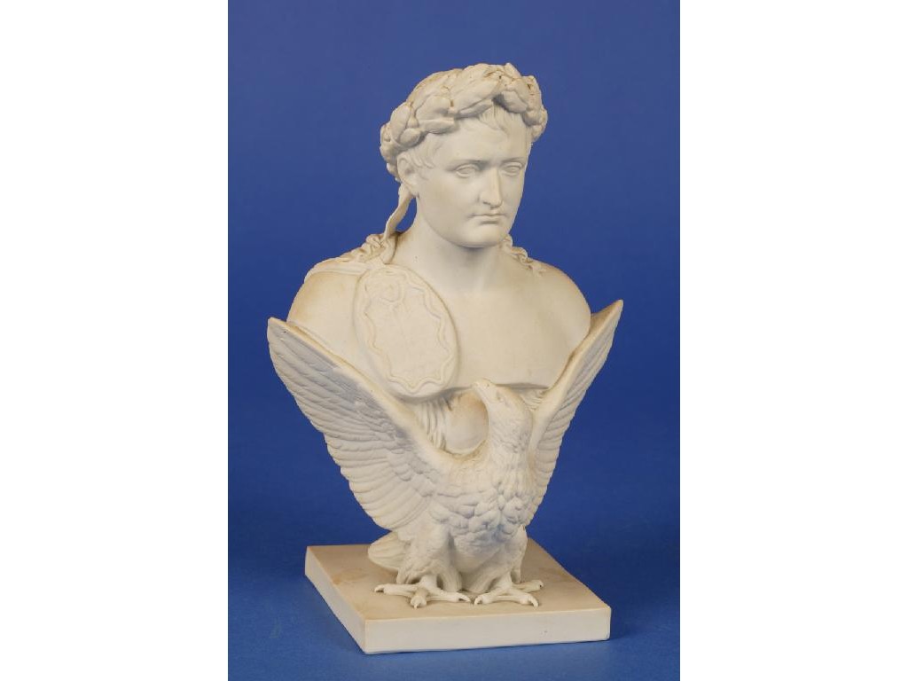 Appraisal: A WHITE BISCUIT PORCELAIN BUST of Napoleon Bonaparte dressed as